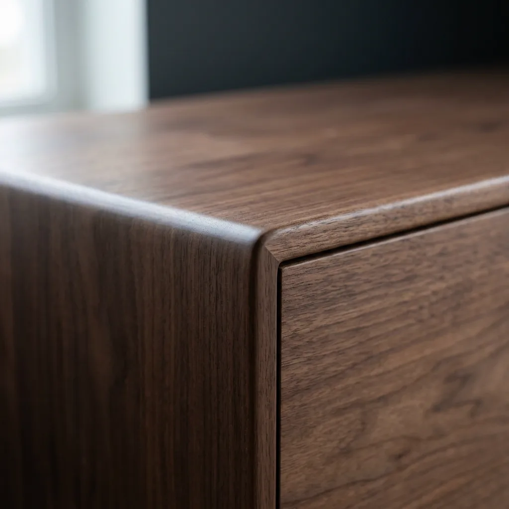 Clean finished wooden furniture edge showing professional finish